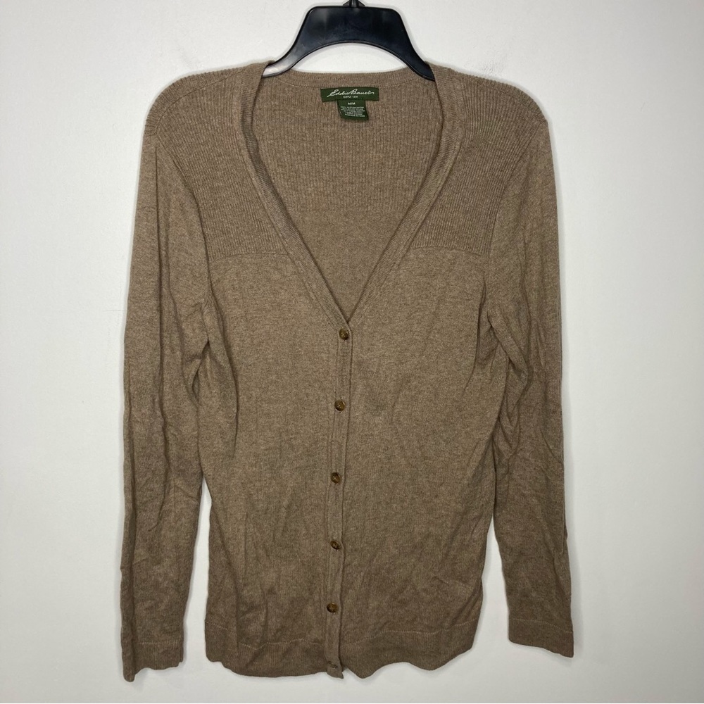 Eddie Bauer tan brown cardigan sweater size medium